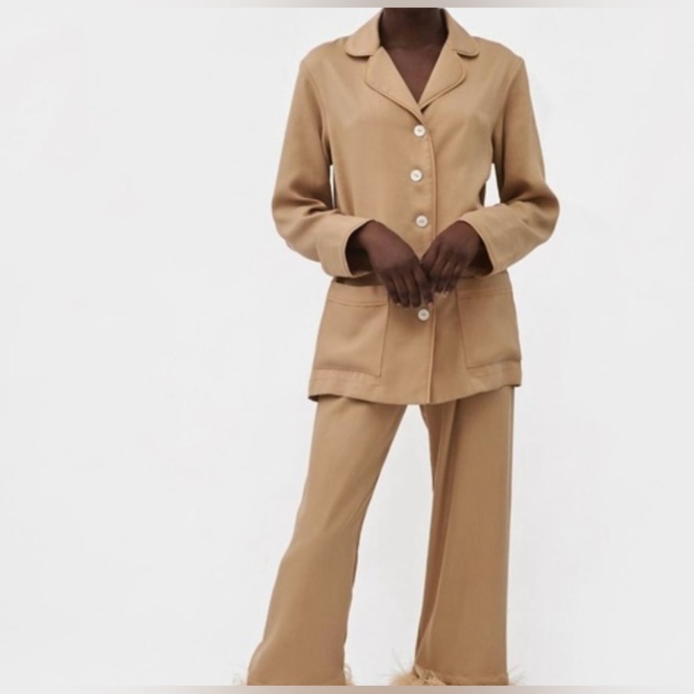 Sleeper Tan Pajama Set with Feather Trim - Picture 3 of 3